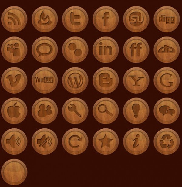 31 Round Wooden Social Media Icons Pack PSD wooden wood web unique ui elements ui stylish social media icons social simple round quality psd png original new networking modern interface icons hi-res HD fresh free download free elements download detailed design creative clean bookmarking   