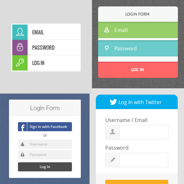 10 Colorful Flat Login/Signin Web Forms Set ui elements ui signin sign-in set panel login form login input free download free form field colorful box   