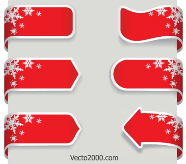 6 Red Christmas Ribbon Banners Set winter web vector unique ui elements stylish snowflakes sale ribbon red quality original new label interface illustrator high quality hi-res HD graphic fresh free download free eps elements download detailed design creative corner christmas banner cdr banner ai   
