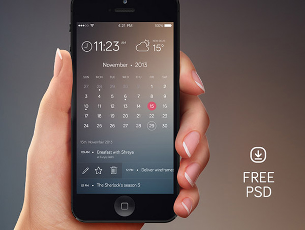 Detailed iPhone Calendar App Design weather widget weather ui elements ui todo list tasks reminder iphone free download free date clock calendar app   