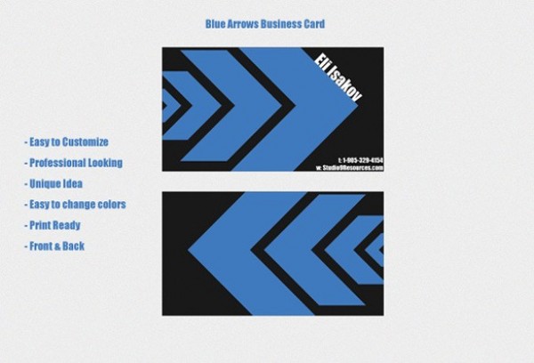 Professional Blue Arrows Business Card Templates web unique ui elements ui template stylish quality psd professional original new modern interface hi-res HD front fresh free download free elements download detailed design creative clean card business card business blue arrows blue back arrows   