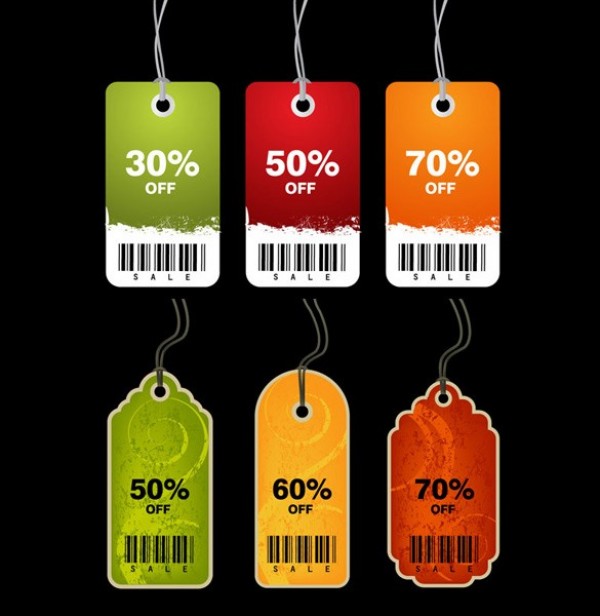 6 Quality Sales Tags with Barcode Vector Set web vector unique ui elements trendy tags tag stylish string sale tag quality price tag original new interface illustrator high quality hi-res HD grunge graphic fresh free download free elements download discount detailed design creative barcode bar code   