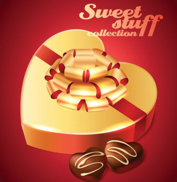 Gold Gift Box of Chocolates Vector web vector valentines unique ultimate stylish quality original new love illustrator high quality heart shaped box heart graphic gold gift box fresh free download free download design creative chocolates   