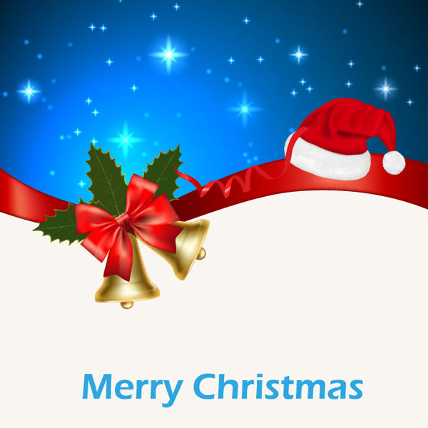 Merry Christmas Greeting Card vector stars santa hat free download free christmas card christmas card bells background   