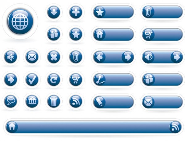 Glossy Round Blue UI Vector Buttons Set web icons web vector unique ui elements stylish shiny round quality original orb new interface illustrator high quality hi-res HD graphic glossy glassy fresh free download free elements download detailed design creative buttons blue   