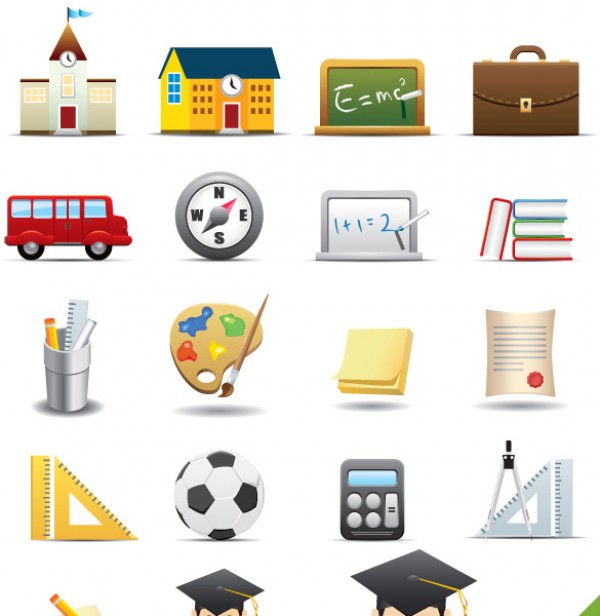 19 Education Cartoony Icon Vector Set vector triangular the pencil students photoshop resour photoshop office supplies icons free icons free foot football downloads degree cap daily icon compass books compass bus building brush sticky briefcase books to support blackboard   