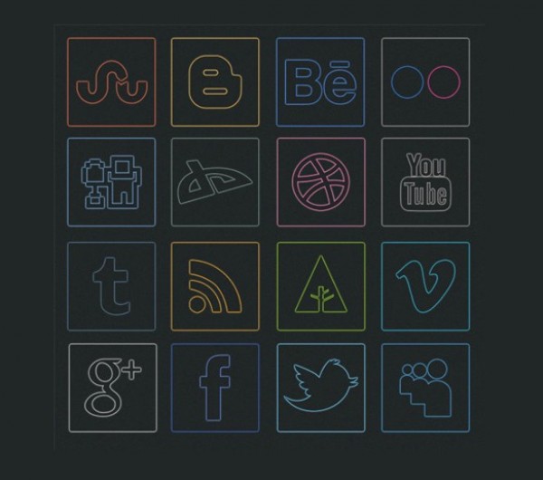 16 Neon Glow Social Networking Icons Set PNG web unique ui elements ui stylish square social icons set social icons set quality png pack original new networking neon modern media interface icons hi-res HD glow fresh free download free elements download detailed design creative clean bookmarking   