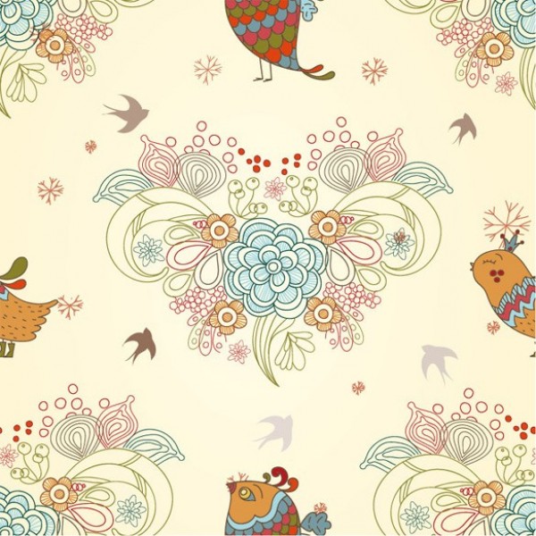 Creamy Floral Pattern with Birds Vector Background web vintage vector unique stylish seamless quality original illustrator high quality graphic fresh free download free flowers floral eps download design creative birds background artwork art   