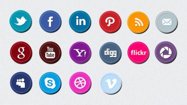 16 Colorful Stitched Social Media Icons Set PSD web unique ui elements ui stylish stitched social medial social icons set social set round quality psd pack original new networking modern interface hi-res HD fresh free download free elements download detailed design creative colors colorful clean bookmarking   