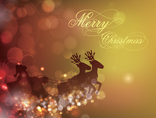 Golden Santa Reindeer Bokeh Background vector silhouette santa reindeer gold free download free christmas card bokeh background abstract   