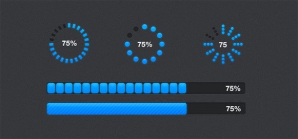 Dark Web UI Progress Bars Set PSD web upload unique ui elements ui stylish set quality psd progress bars original new modern interface hi-res HD fresh free download free elements download detailed design dark creative clean circular blue black   