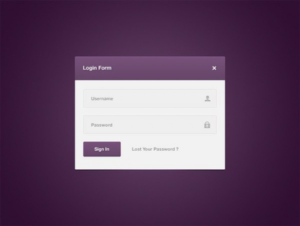 Smooth Simple Login Form PSD web unique ui elements ui stylish simple signin quality purple psd panel original new modern login form login interface hi-res HD fresh free download free form elements download detailed design creative clean box   