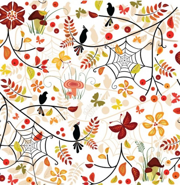 Autumn Floral Pattern Seamless Vector Background web vector unique ui elements stylish seamless quality pattern original new nature leaves interface illustrator high quality hi-res HD graphic fresh free download free floral eps elements download detailed design creative cobwebs butterfly birds background autumn ai   