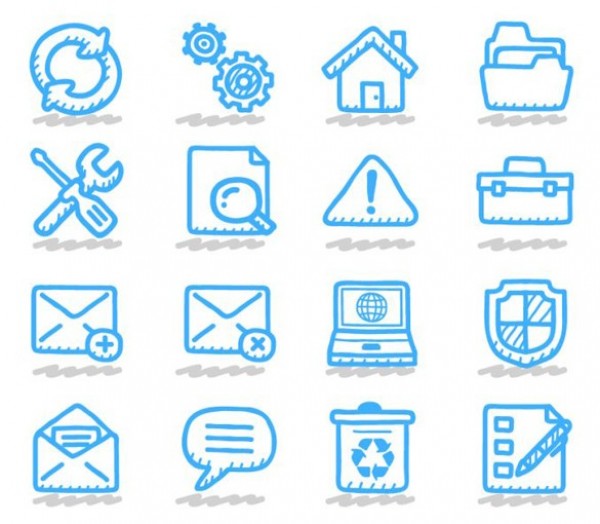 16 Blue Hand Drawn Web Vector Icons Set web icons web vector unique ui elements stylish settings set recycle bin quality original new mail interface illustrator icons home high quality hi-res HD hand drawn graphic fresh free download free folder elements download detailed design creative cartoon blue   
