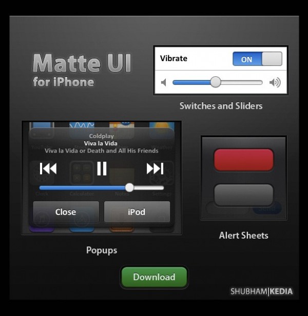 Customized Dark Matte iPhone UI Kit PSD web unique ui elements ui stylish simple quality original new modern matte iPod iphone ui iphone kit iphone apps iphone interface hi-res HD fresh free download free elements download detailed design dark creative clean buttons   