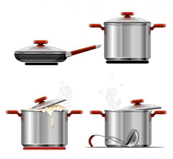 Pots & Pans Stovetop Cookery Vector Set web vector unique ui elements stylish stovetop stainless steel set quality pot pan original new metal lids ladle interface illustrator icons high quality hi-res HD graphic frying pan fresh free download free eps elements download detailed design creative cooking set cooking cookery   