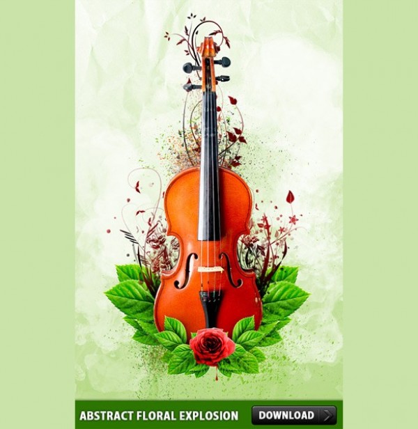 Violin Floral Abstract Composition PSD web violin unique ui elements ui stylish simple quality original new nature music modern leaves interface hi-res HD green fresh free download free elements download detailed design creative clean background abstract   