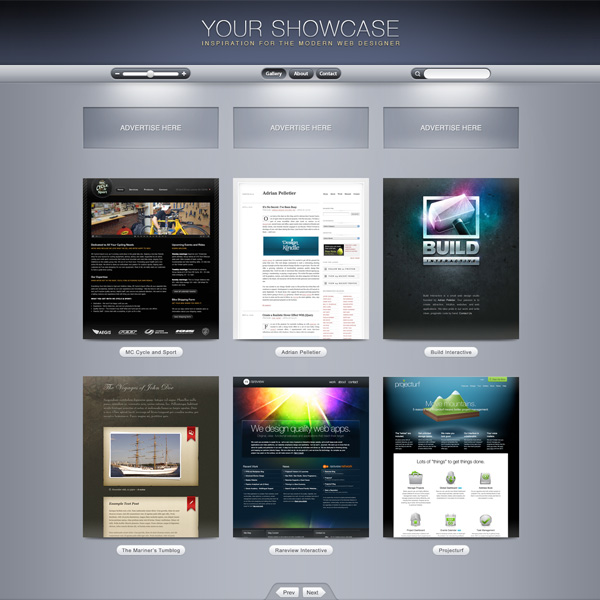 Showcase Gallery Designer PSD Template ui elements ui showcase psd template gallery free download free display designs designer   