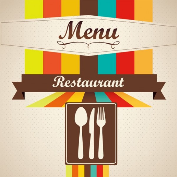 Retro Style Restaurant Menu Cover web vintage vector unique ui elements stylish striped spoon ribbon banner retro restaurant menu restaurant quality original new menu knife interface illustrator high quality hi-res HD graphic fresh free download free fork eps elements download detailed design cutlery creative colorful   
