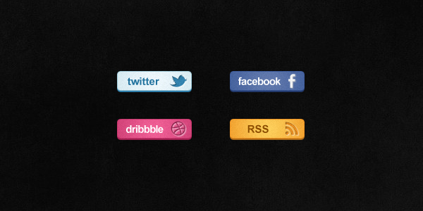 4 Social Media Buttons Set twitter social rss media facebook dribbble buttons   