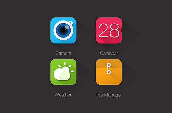 4 Colorful Long Shadow App Icons Set weather ui elements rounded long shadow iphone ios7 ios icons icon free download free file manager download camera calendar App Icons   