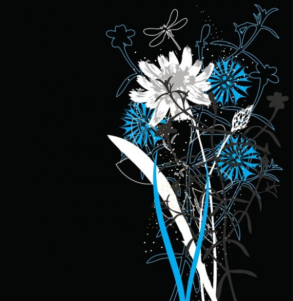 Lovely Bunch of Summer Flowers Background wildflowers white web vector unique ui elements summer stylish spring quality original new interface illustrator high quality hi-res HD graphic fresh free download free flowers flower bouquet floral eps elements download detailed design creative bouquet blue black background ai   