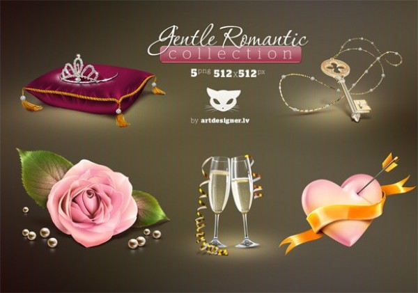 5 Gentle Romantic Web Icon Graphics PNG web unique ui elements ui tiffany key stylish simple rose romantic quality pillow original new modern interface icons hi-res heart HD fresh free download free elements download detailed design creative clean champagne glasses   
