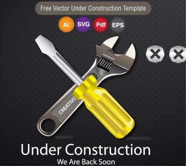 Under Construction Vector Template wrench web vector unique under construction ui elements template svg stylish screws screwdriver quality original new interface illustrator high quality hi-res HD graphic fresh free download free eps elements download detailed design creative be back soon ai   