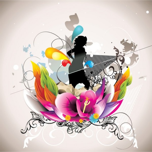 Floral Abstract Girl Silhouette Vector Background web vector unique stylish quality original illustrator high quality graphic girl silhouette fresh free download free floral download design creative background abstract   