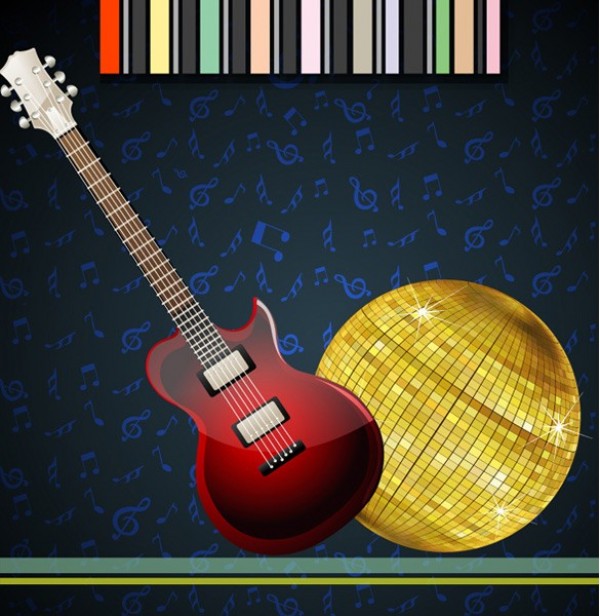 Electric Guitar & Disco Ball Vector Music Graphic web vector unique ui elements stylish quality original new musical notes music interface illustrator high quality hi-res HD guitar graphic gold fresh free download free elements electric download disco ball detailed design creative blue background   