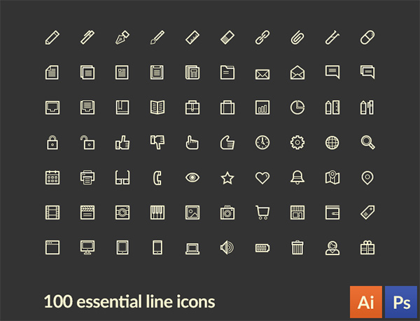 100 Essential LineArt Line Icons Vector Pack vector ui elements ui thin stroke set pack mixed lineart icons line icons line icons free download free essential   