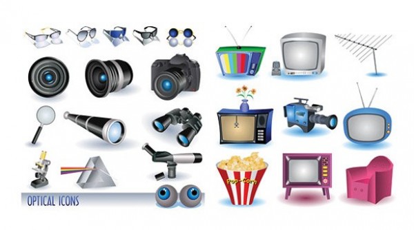 Optical Theme Vector Icons Set web vector vases unique ui elements television telescopes sunglasses stylish sofa quality prisms original new microscopes magnifiers KFC illustrator high quality hi-res HD graphic glasses fresh free download free eyes DV download design creative computers camera antennas   