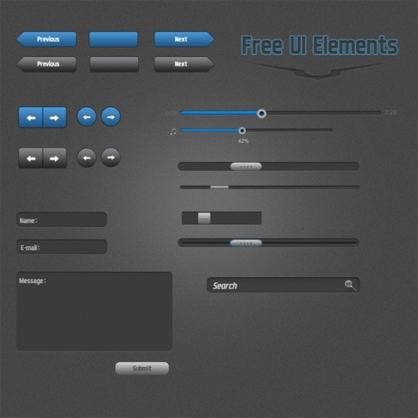 Custom Dark Web UI Elements Kit PSD web unique ui set ui kit ui elements ui stylish search field quality psd original new modern kit interface hi-res HD fresh free download free forward back elements download detailed design creative comment form clean buttons   
