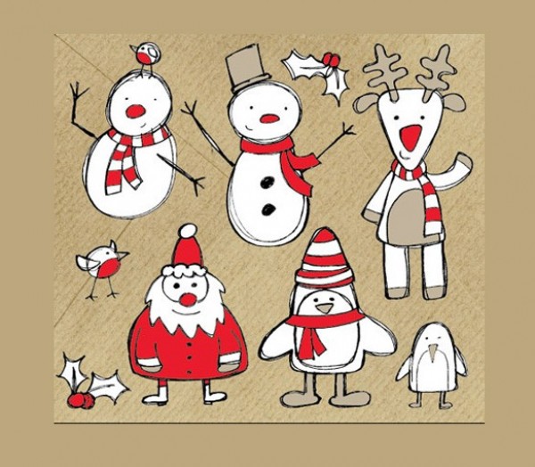 Christmas Themed Sketched Vector Pack xmas wintertime winter web vector unique ui elements stylish snowman sketched sketch santa reindeer quality penguin original new illustrator icon holly high quality graphic fresh free download free download design creative christmas bird   