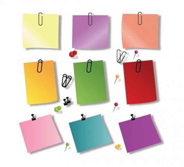 Colorful Sticky Notes & Pins Vector Set web vector unique ui elements stylish sticky note stick pin stationary set quality push pin paper clips original office notes new interface illustrator high quality hi-res HD graphic fresh free download free eps elements download detailed design creative colorful   