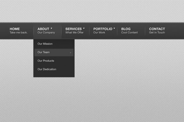 Classy Dark Navigation Menu with Dropdown PSD web unique ui elements ui stylish quality psd original new navigation menu navigation modern menu interface hi-res HD fresh free download free elements dropdown download detailed design dark creative clean bar   