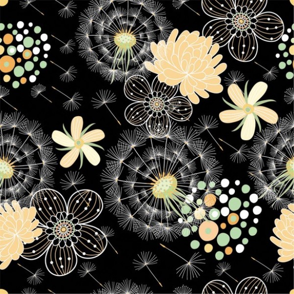 Exquisite Floral Design Black Vector Background web vector unique stylish seed quality original illustrator high quality graphic fresh free download free flowers floral download design dandelion seed creative black background abstract   
