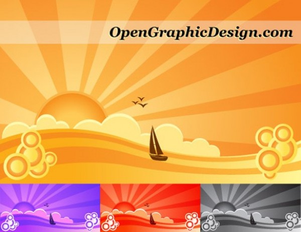 4 Sunset Ocean Abstract Vector Background web vector unique sun rays sun stylish sailboat quality original ocean new illustrator high quality graphic fresh free download free download design creative beach background abstract   