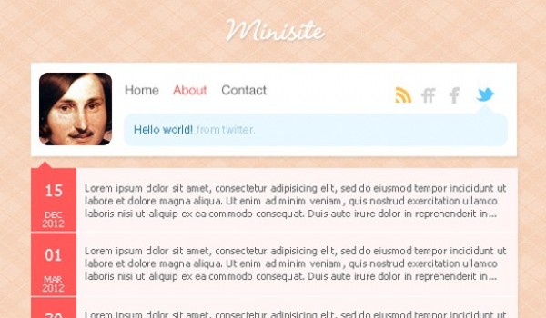 Creative Blog Styled Mini-site PSD website web unique ui elements ui stylish social icons quality psd profile original new navigation modern minisite minimal mini site interface hi-res HD fresh free download free entries elements download detailed design dated creative clean blog avatar   