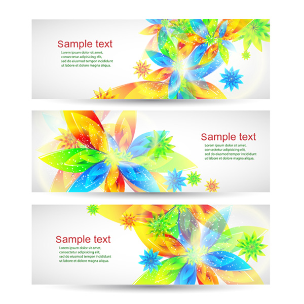 3 Dazzling Colorful Floral Banners Set vector sparkling headers free download free flowers floral colorful banners   