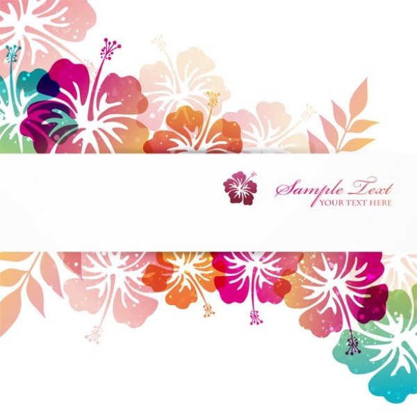 Hibiscus Floral Vector Design with Text Banner web vector unique ui elements stylish quality original new message interface illustrator high quality hibiscus hi-res HD graphic fresh free download free flowers floral background floral eps elements download detailed design creative colorful card banner background   