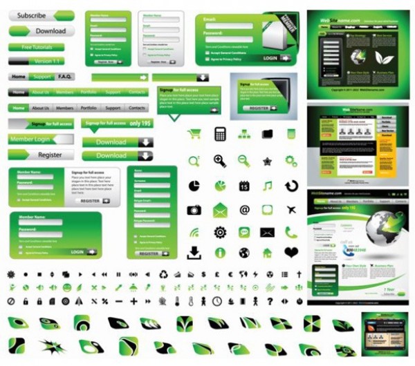 Green Web UI Elements Vector Kit & Pages web ui kit web vector unique ui kit ui elements stylish set quality pack original new navigation menu interface illustrator icons icon high quality hi-res HD green elements green graphic fresh free download free forms elements download detailed design creative buttons bar   