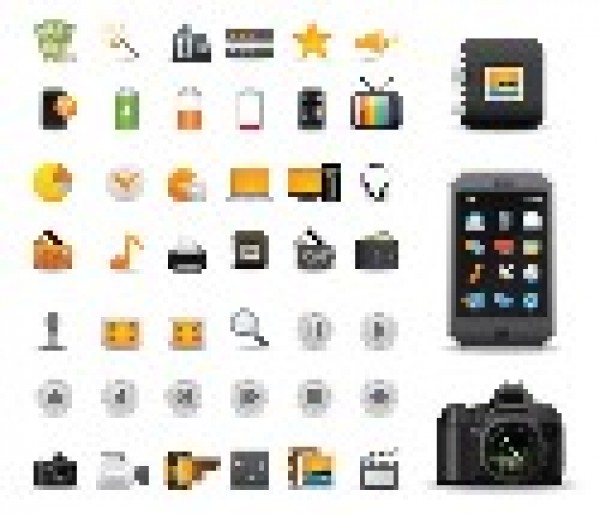 Amazing Electronic Device Theme Vector Icons Set web vector unique ui elements tv telephone stylish quality printer player original new movies monitor mobile phone microphone interface illustrator icons icon high quality hi-res HD graphic fresh free download free film elements electronic download device detailed design creative camera   