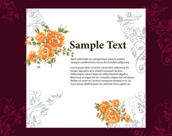 Floral Scroll Vector Background with Text Area wedding web vector unique text area stylish scroll quality original orange flowers orange illustrator high quality graphic fresh free download free framed floral eps download design creative card background   