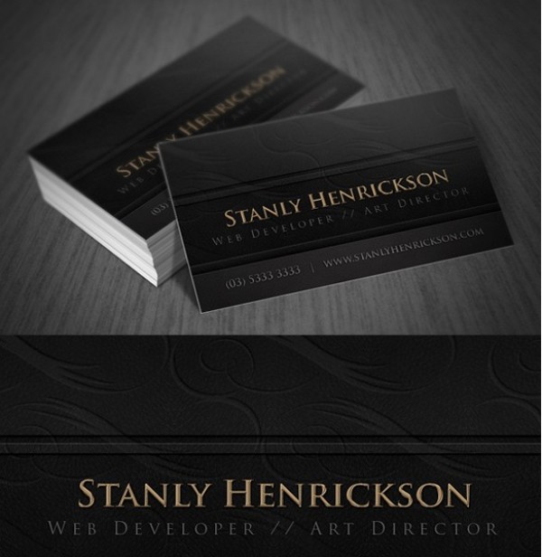 Deluxe Leather Business Card Template Set web unique ui elements ui template stylish set quality psd professional print ready presentation original new modern leather interface identity hi-res HD front fresh free download free elements download detailed design dark creative corporate clean cards business cards business back   