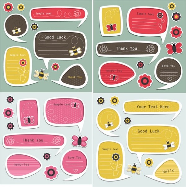 Honey Bee Text/Dialogue Boxes Vector Set web vector unique ui elements trendy stylish speech bubble quality original new interface illustrator honeybee high quality hi-res HD graphic fresh free download free frames flowers elements download dialogue box detailed design creative chat cloud butterfly bumblebee bee   
