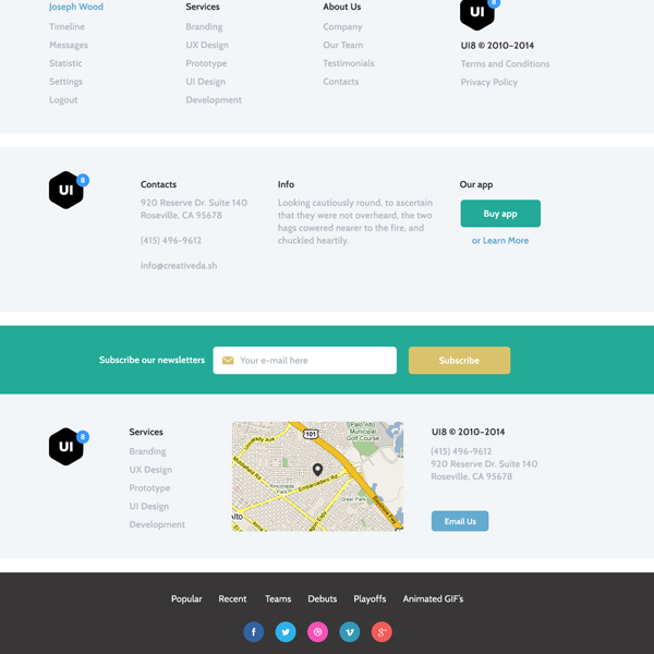 Part 5 Edge UI Kit - Footer social icons signup map footer edge contact   