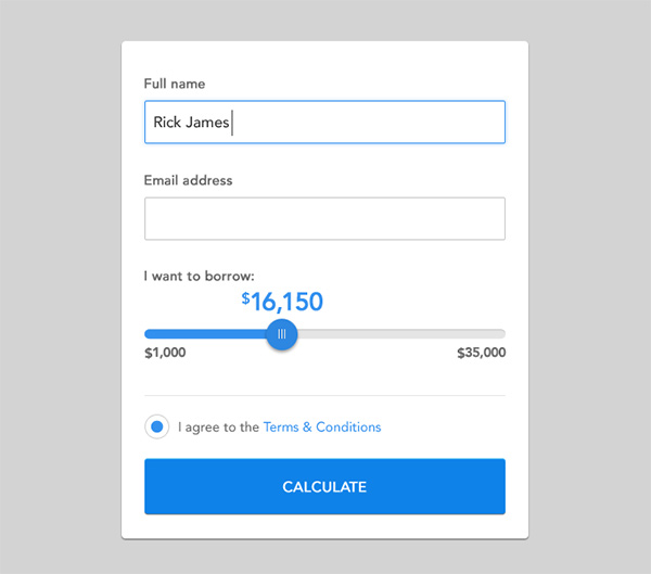 Simple Form with Toggle Slider & Button simple selector slider minimal input form free form calculate button box   