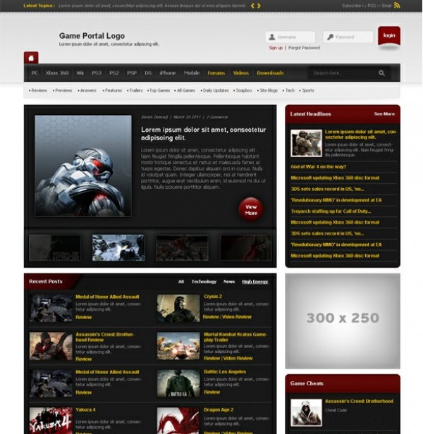 Game News Portal Template PSD website web unique ui elements ui stylish quality psd original new modern interface hi-res HD gaming website game portal theme game news website game news theme game news template game news psd theme game news portal fresh free download free elements download detailed design creative clean   