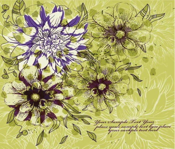 Delicate Hand Painted Floral Vector Background web vector unique stylish quality purple original illustrator high quality hand painted green graphic fresh free download free flowers floral download design creative background abstract   